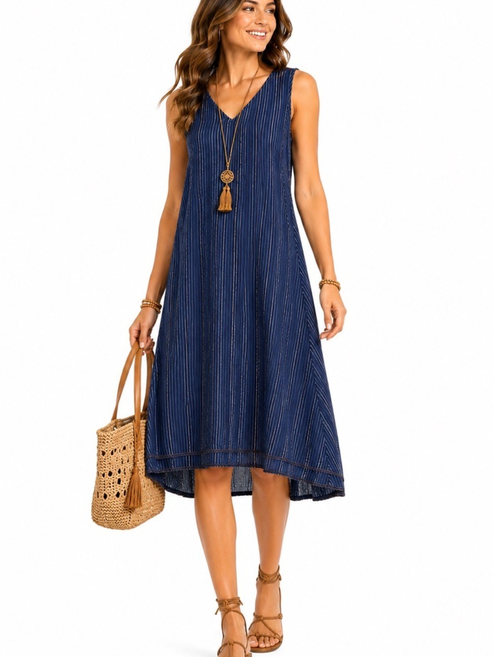 J.Jill Women’s Blue Striped Linen Dress Size XS Sleeveless Casual Hi Low Summer